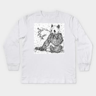 PANDA eating - pencil portrait Kids Long Sleeve T-Shirt